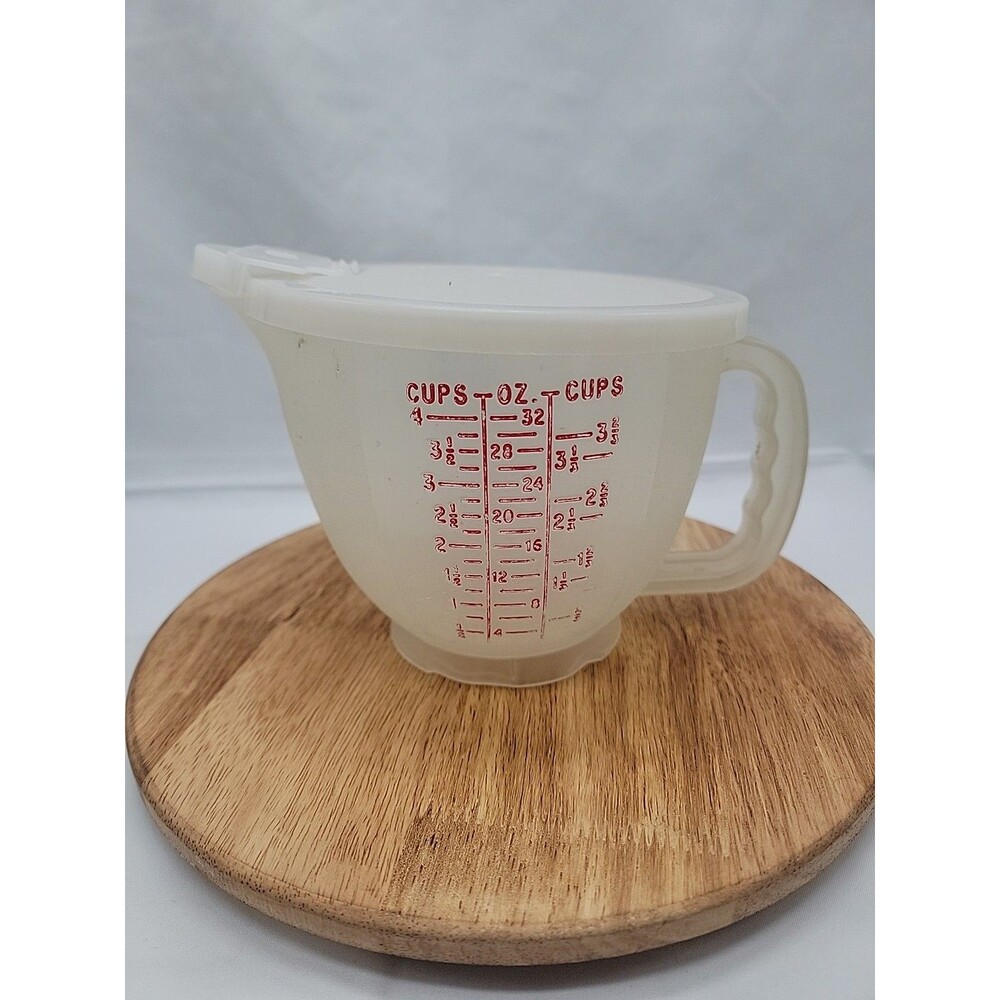 Vintage Tupperware 4 Cup Mix & Store Measuring Pitcher Red / Blue 1288-1 w/ Lid